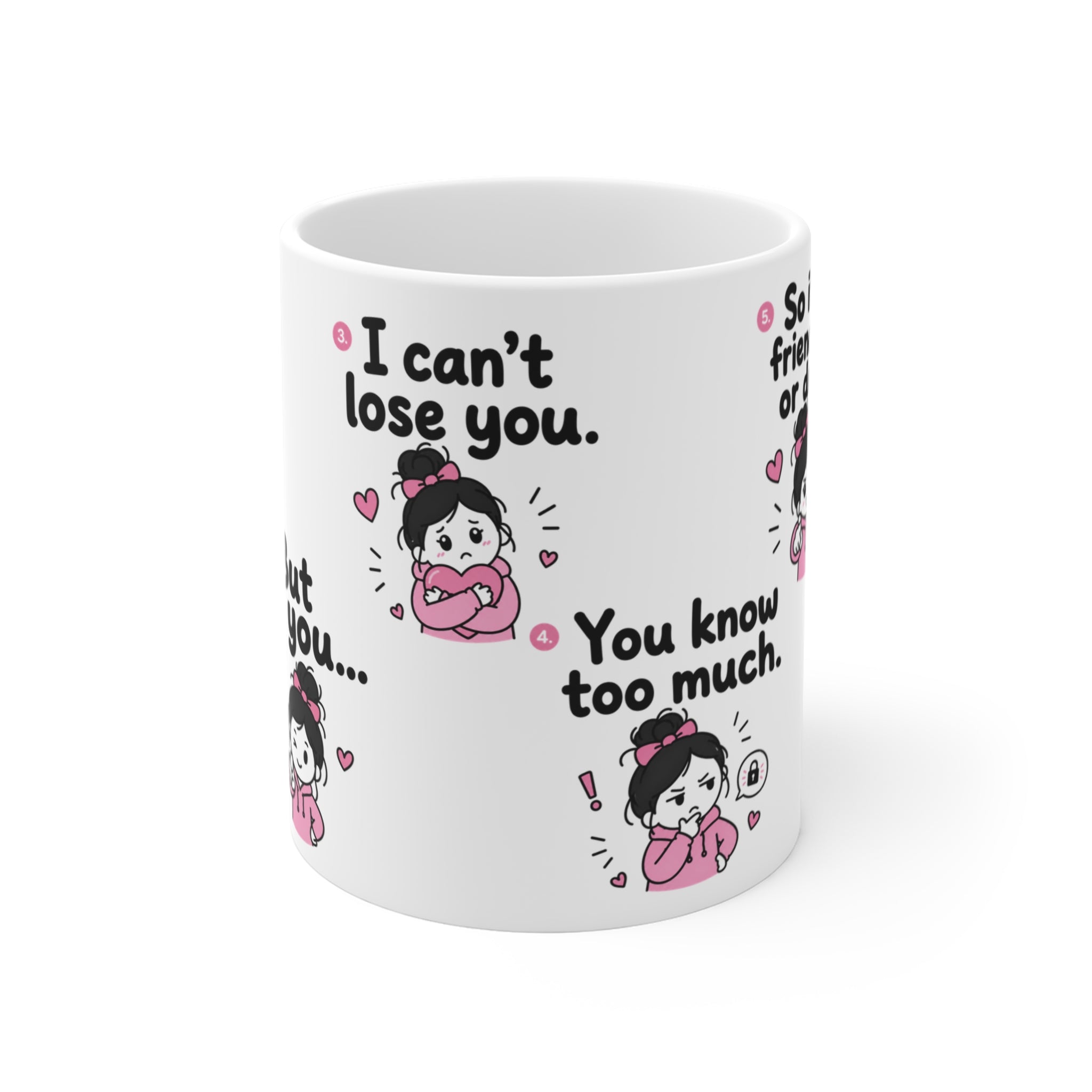 I can't lose you mug | Cute cartoon girl, pink hearts, relationship quotes