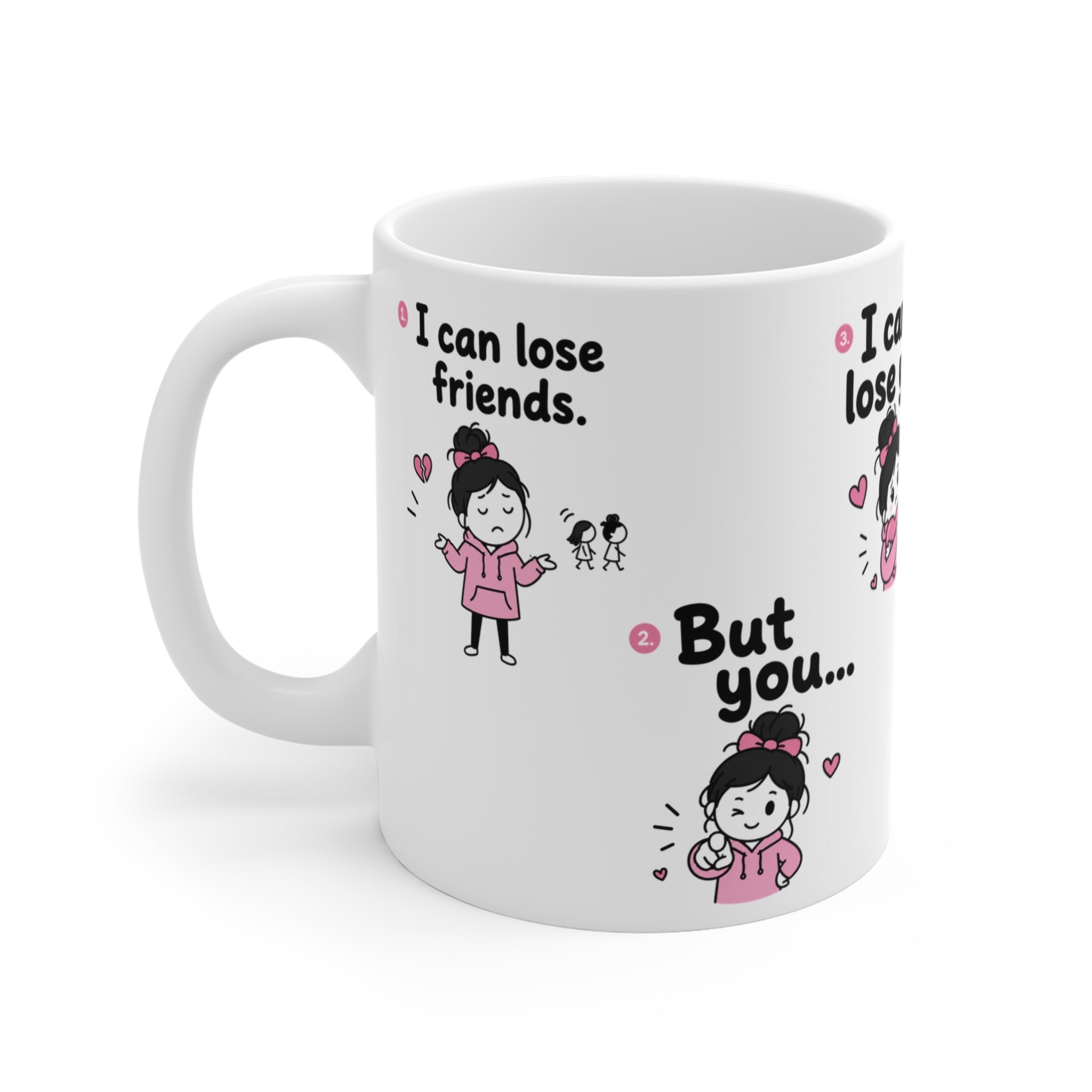 I can't lose you mug | Cute cartoon girl, pink hearts, relationship quotes